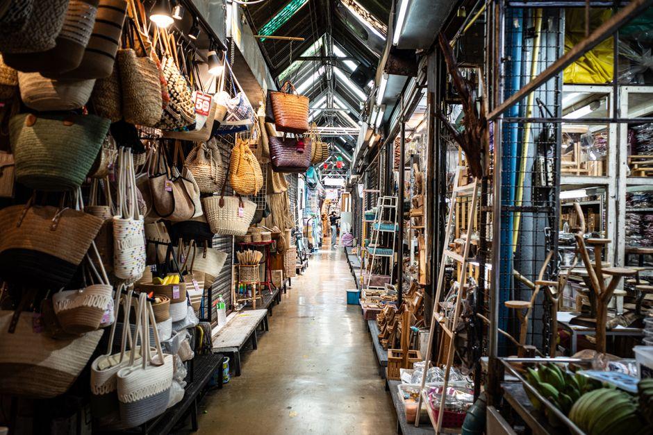 Bustling Aisle of Chatuchak Weekend Market in Bangkok